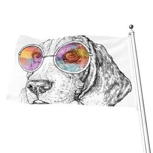 Hipster Beagle With Glasses Print Flag