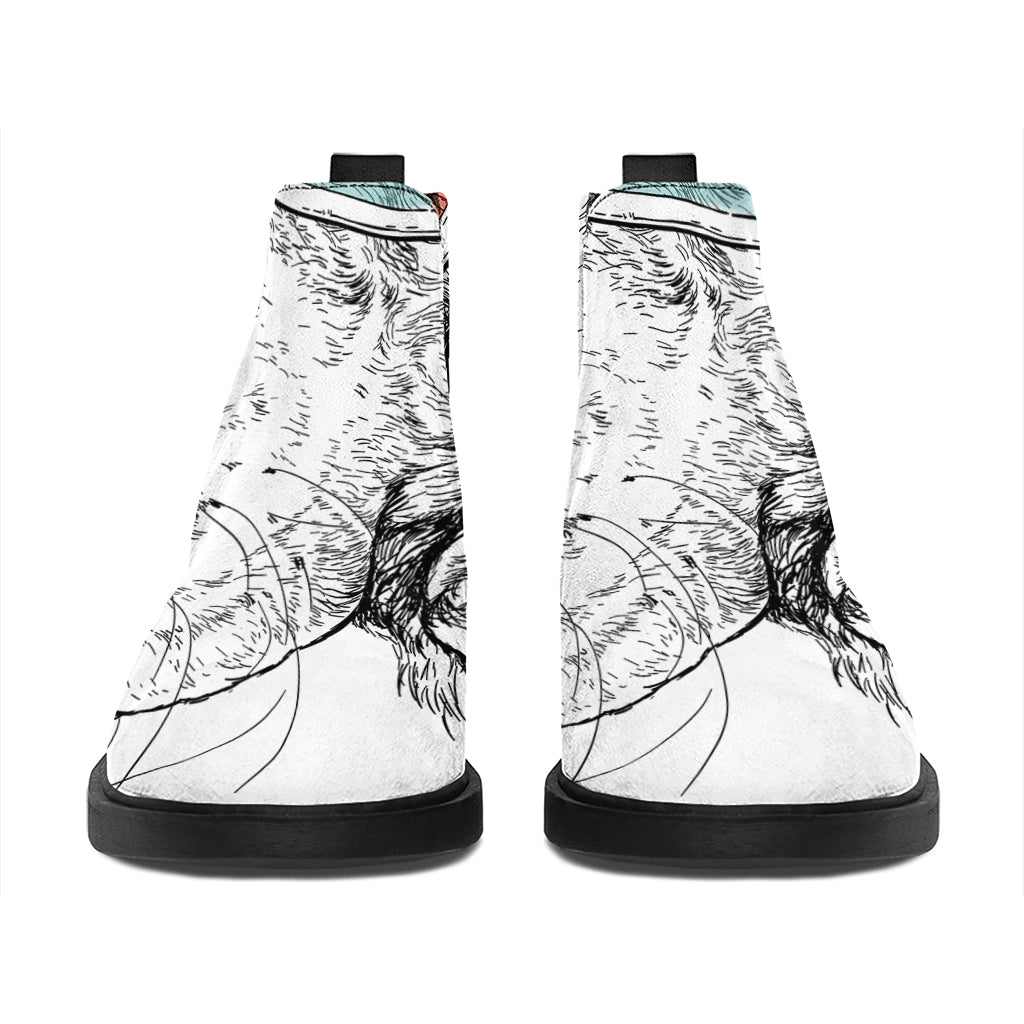 Hipster Beagle With Glasses Print Flat Ankle Boots