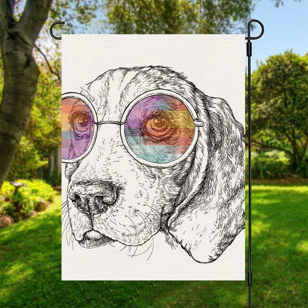 Hipster Beagle With Glasses Print Garden Flag