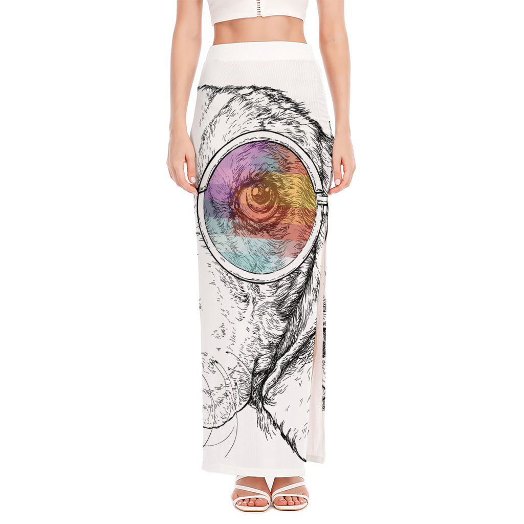 Hipster Beagle With Glasses Print High Slit Maxi Skirt