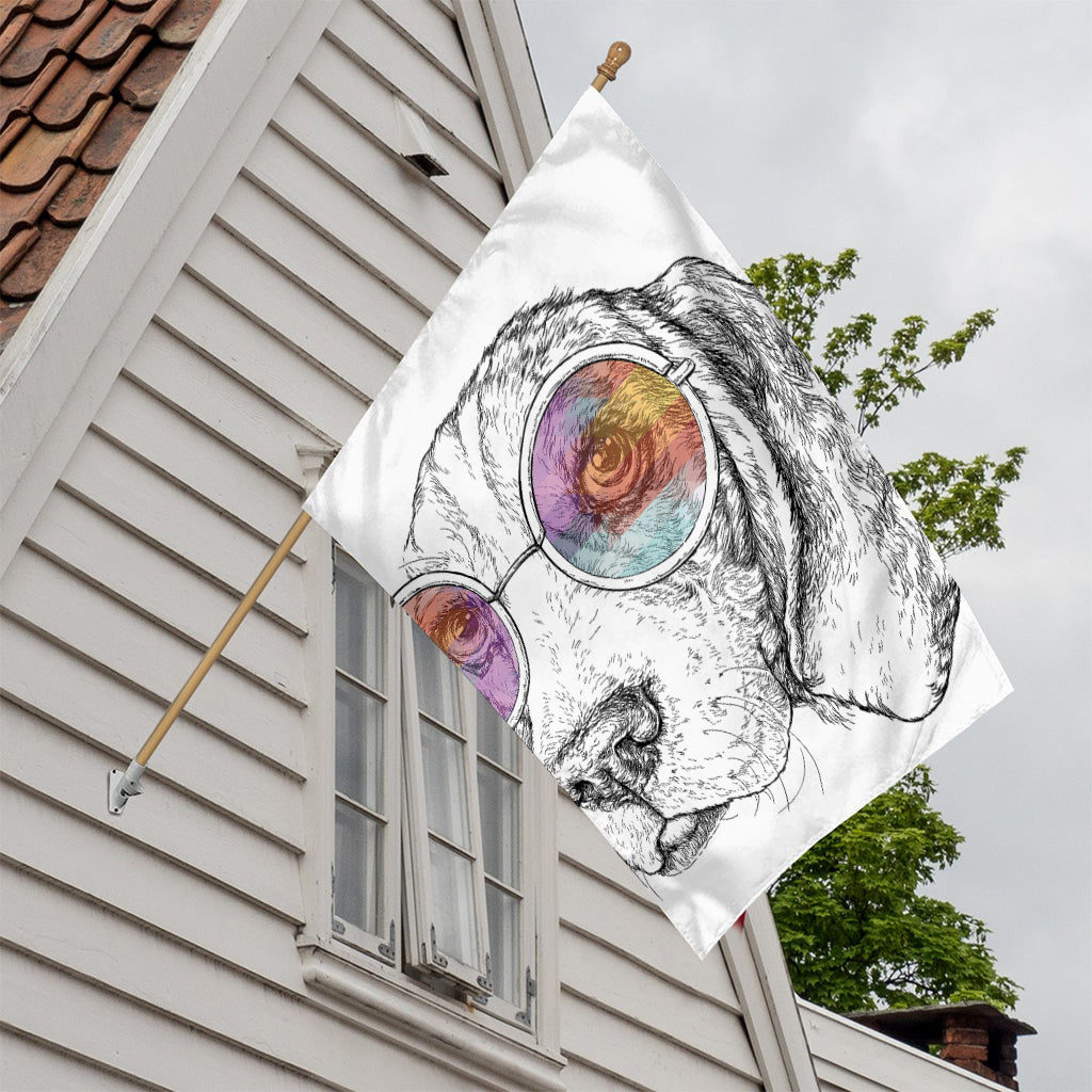 Hipster Beagle With Glasses Print House Flag