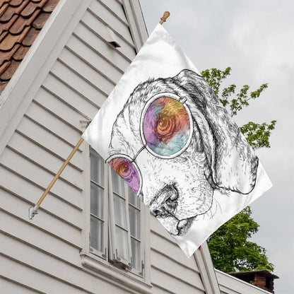 Hipster Beagle With Glasses Print House Flag
