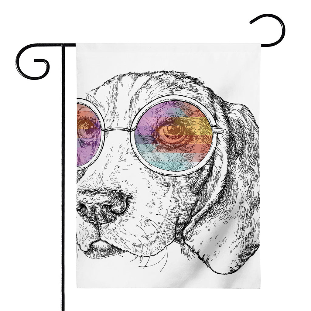 Hipster Beagle With Glasses Print House Flag