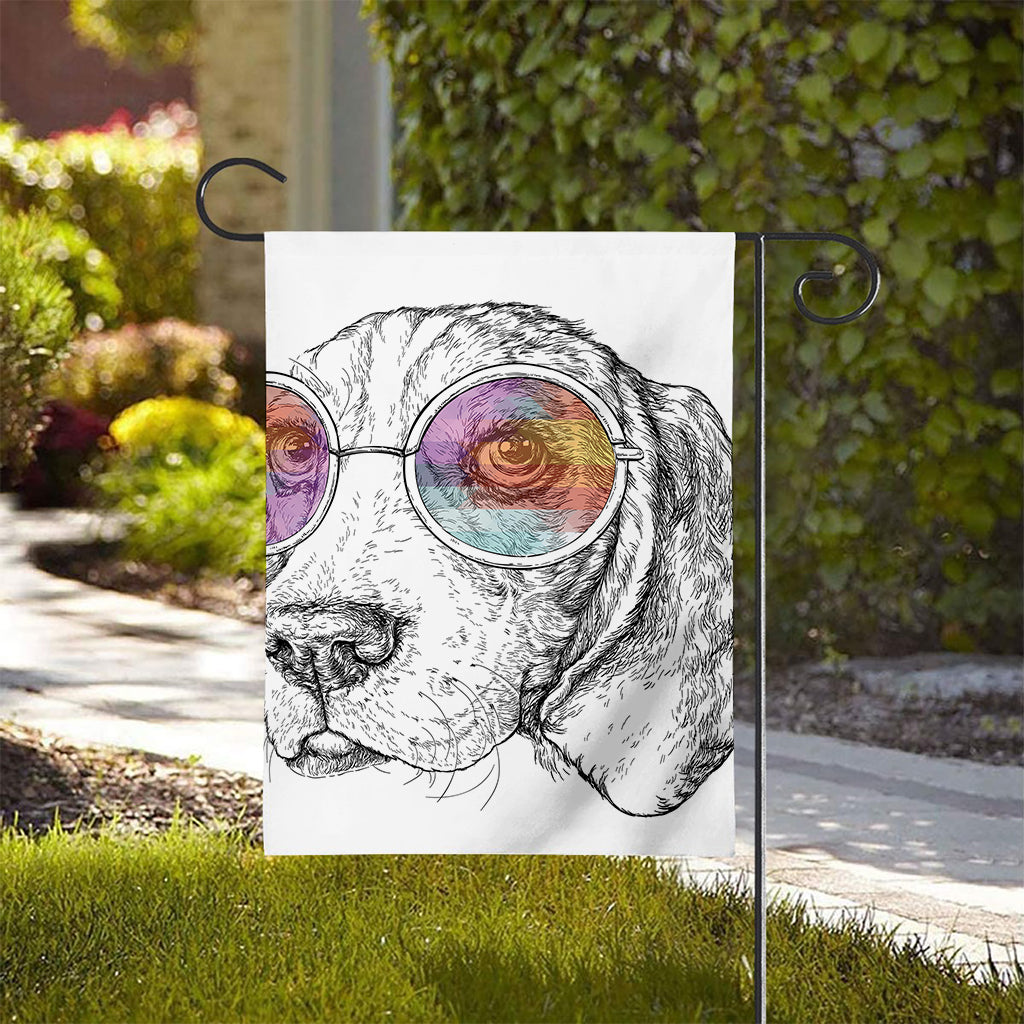 Hipster Beagle With Glasses Print House Flag