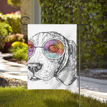 Hipster Beagle With Glasses Print House Flag