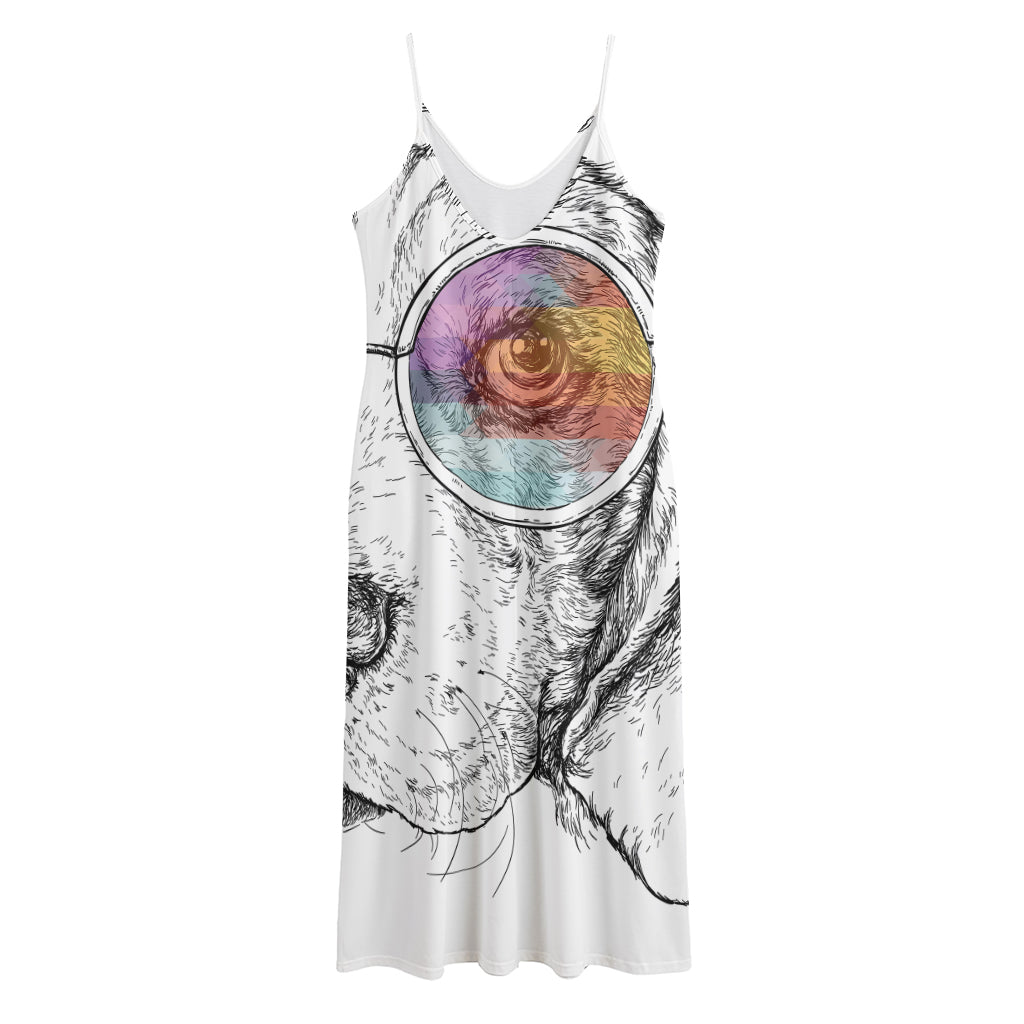 Hipster Beagle With Glasses Print Jersey Midi Cami Dress