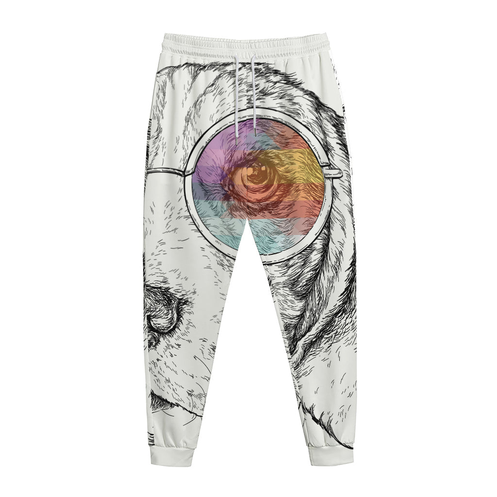 Hipster Beagle With Glasses Print Jogger Pants