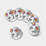 Hipster Beagle With Glasses Print Leather Coaster Set