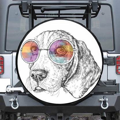 Hipster Beagle With Glasses Print Leather Spare Tire Cover