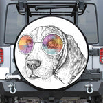 Hipster Beagle With Glasses Print Leather Spare Tire Cover