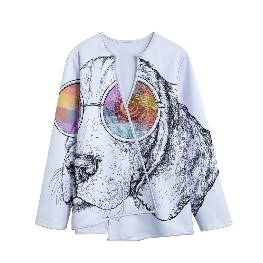 Hipster Beagle With Glasses Print Long Sleeve Short Coat