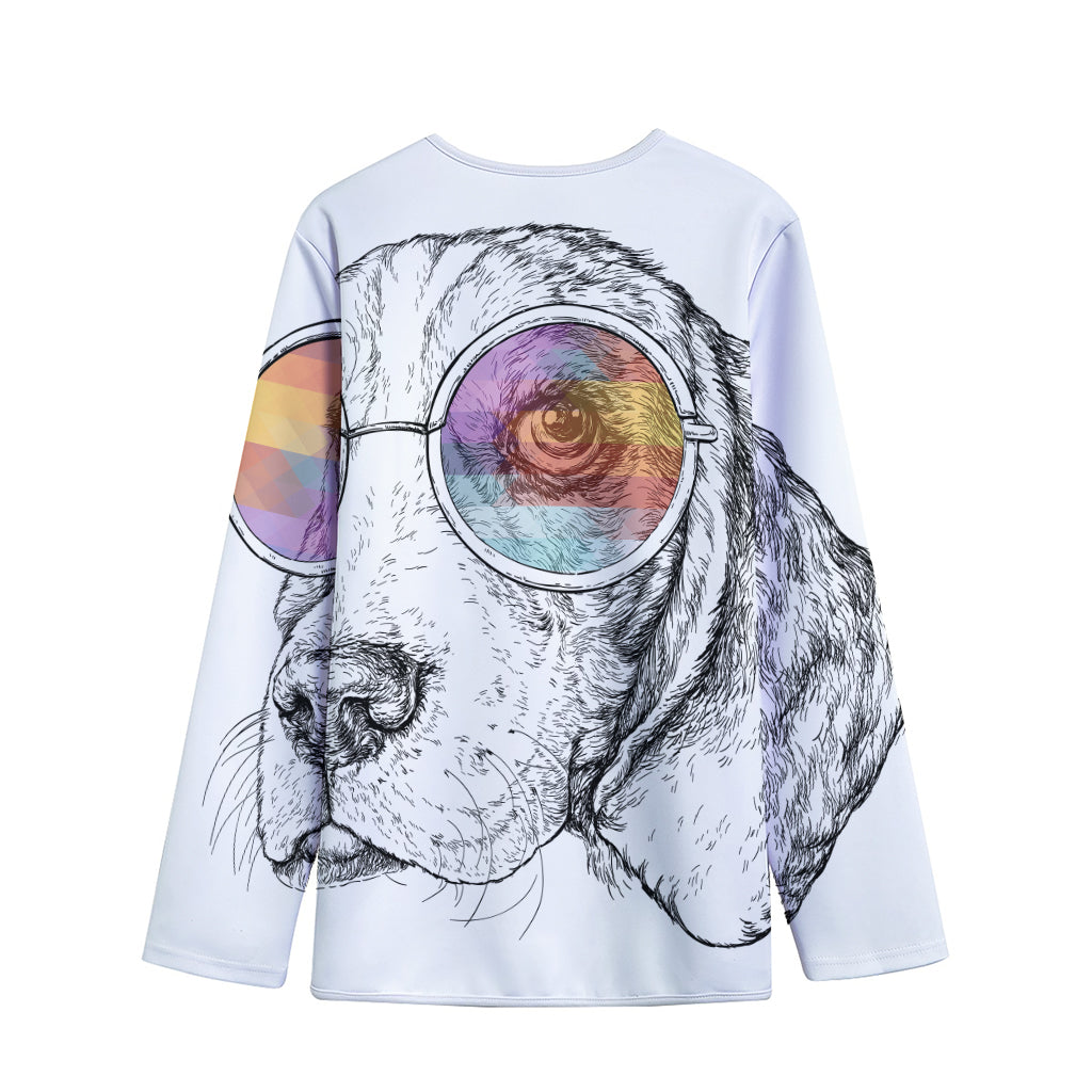 Hipster Beagle With Glasses Print Long Sleeve Short Coat