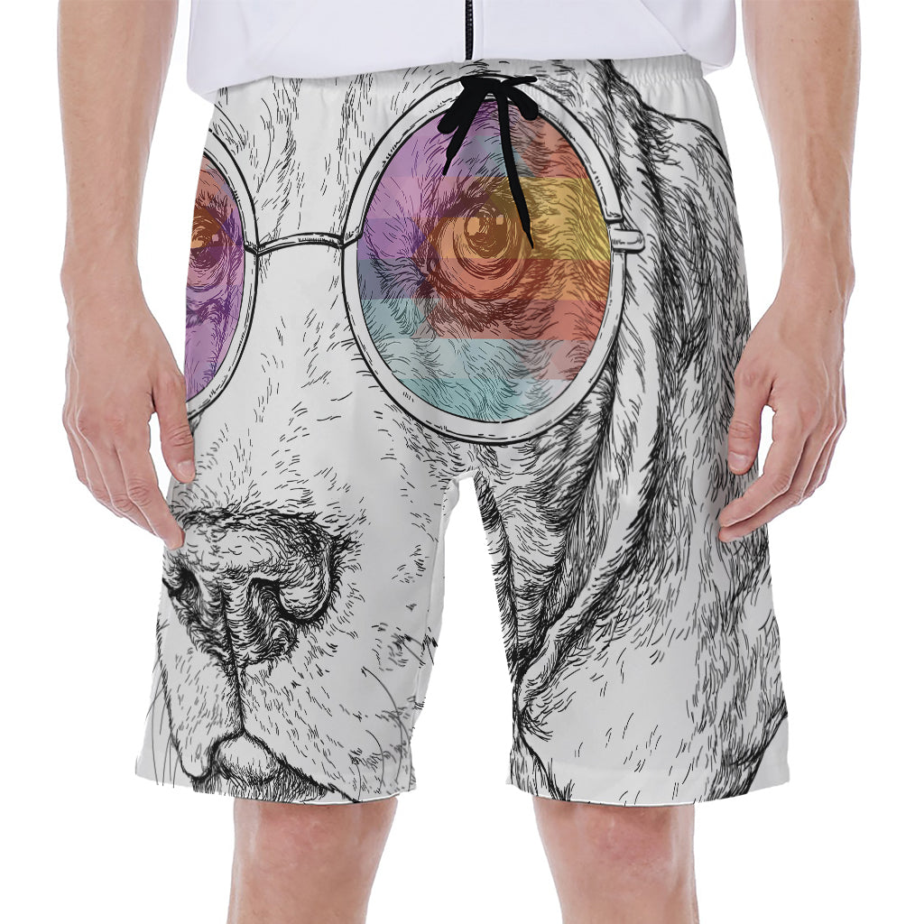 Hipster Beagle With Glasses Print Men's Beach Shorts