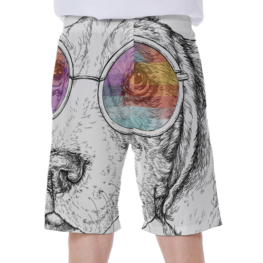 Hipster Beagle With Glasses Print Men's Beach Shorts