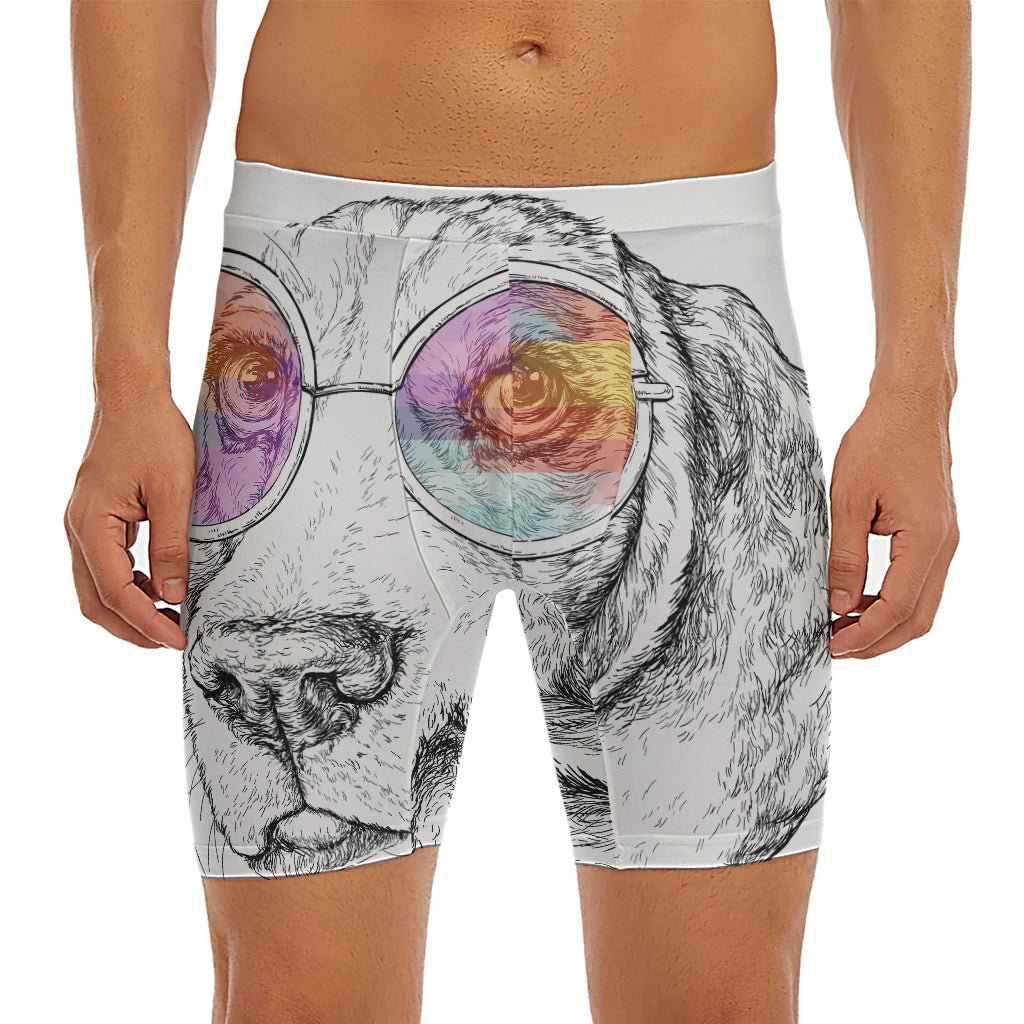 Hipster Beagle With Glasses Print Men's Long Boxer Briefs