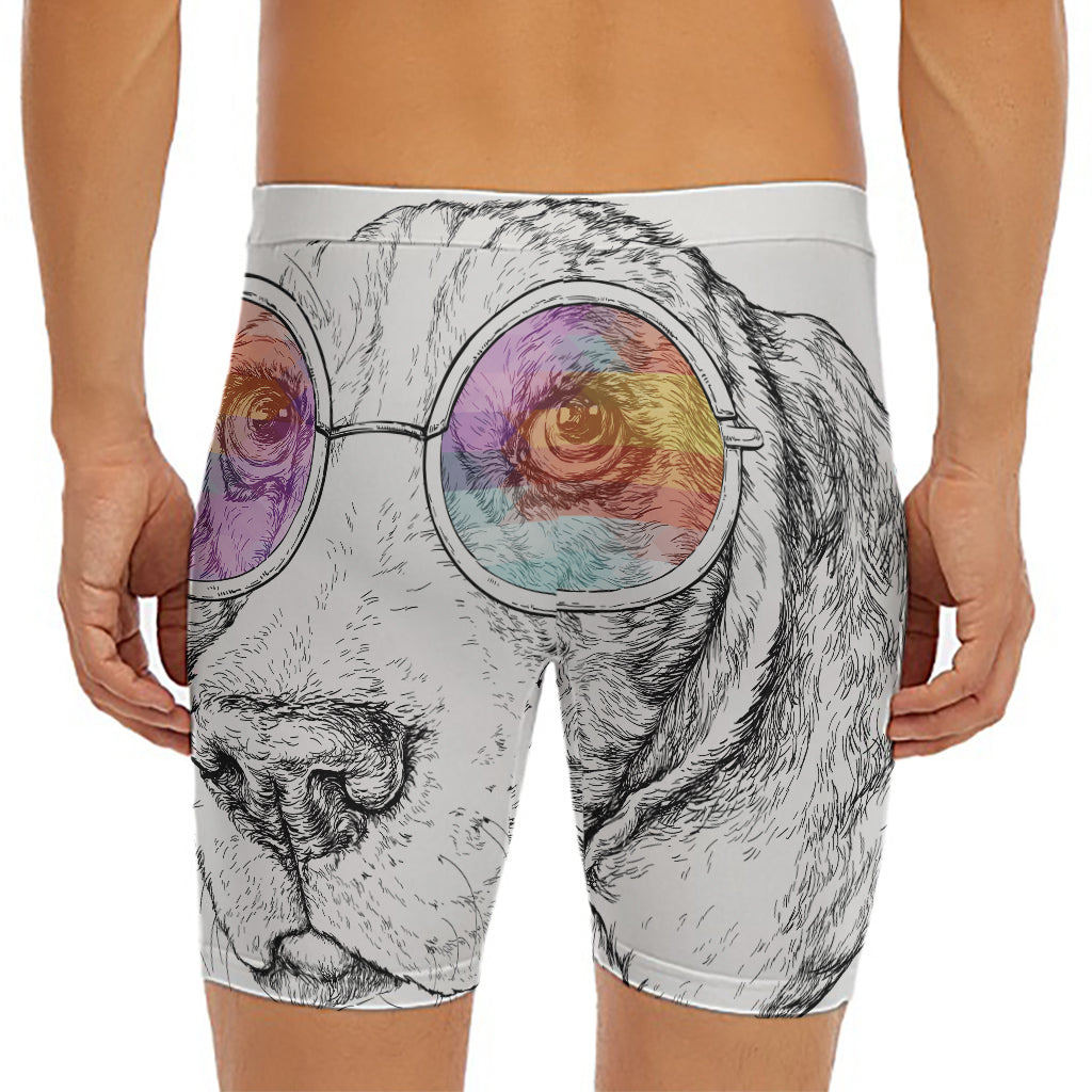 Hipster Beagle With Glasses Print Men's Long Boxer Briefs