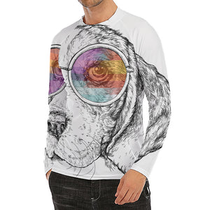 Hipster Beagle With Glasses Print Men's Long Sleeve Rash Guard