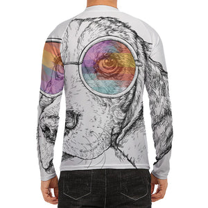 Hipster Beagle With Glasses Print Men's Long Sleeve Rash Guard