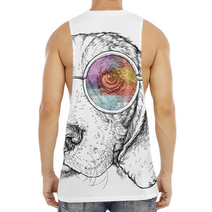 Hipster Beagle With Glasses Print Men's Muscle Tank Top