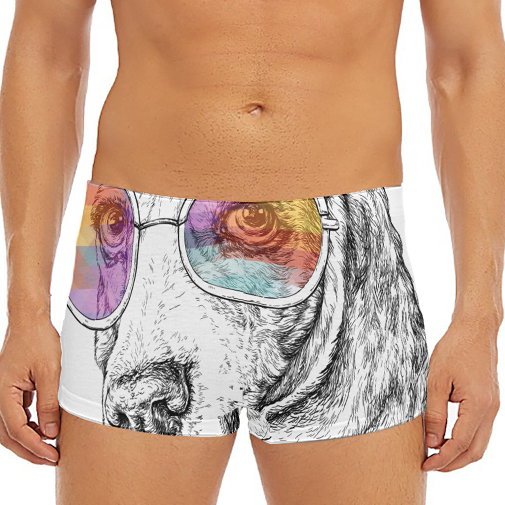 Hipster Beagle With Glasses Print Men's Short Boxer Briefs