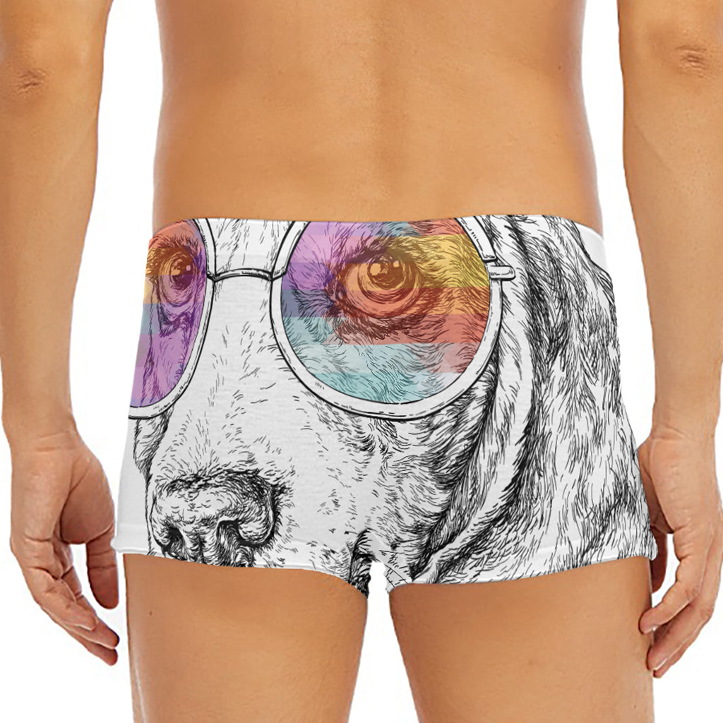 Hipster Beagle With Glasses Print Men's Short Boxer Briefs