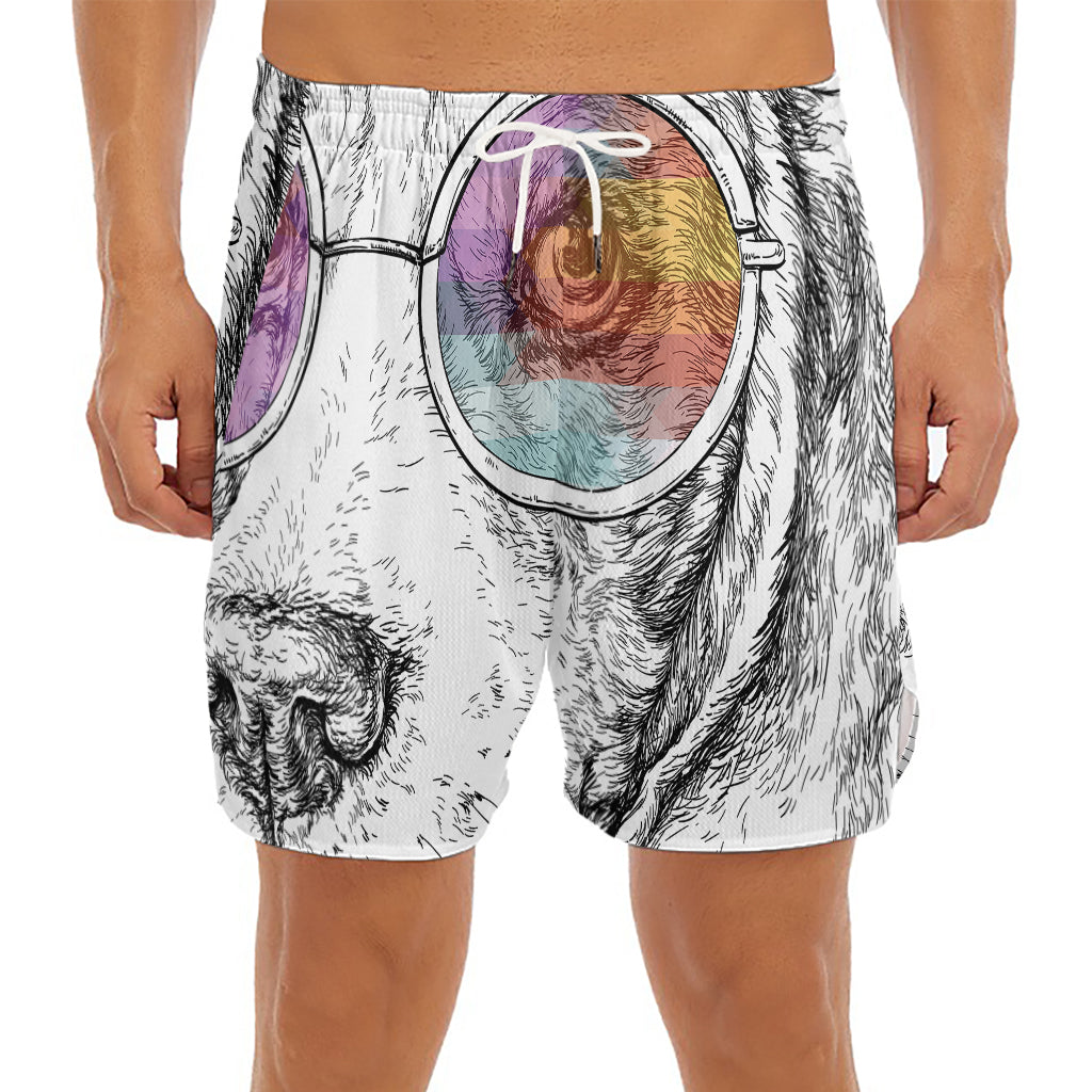 Hipster Beagle With Glasses Print Men's Split Running Shorts