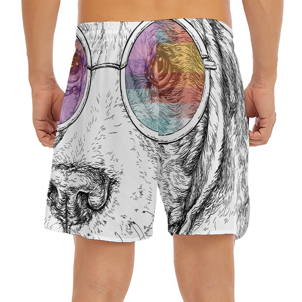 Hipster Beagle With Glasses Print Men's Split Running Shorts