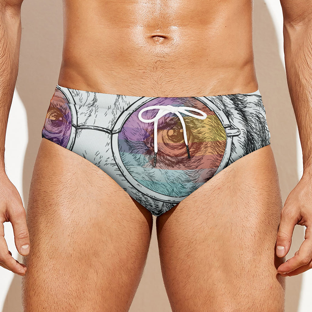 Hipster Beagle With Glasses Print Men's Swim Briefs