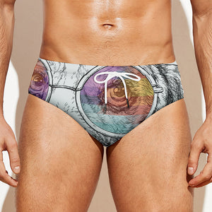 Hipster Beagle With Glasses Print Men's Swim Briefs