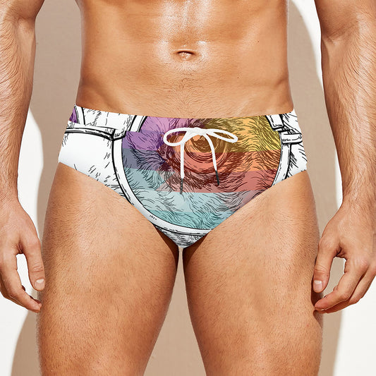Hipster Beagle With Glasses Print Men's Swim Briefs