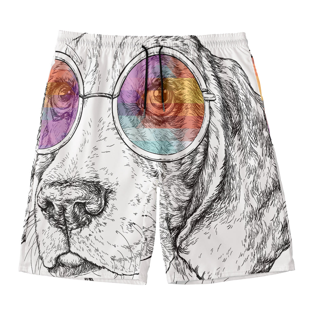 Hipster Beagle With Glasses Print Men's Swim Trunks