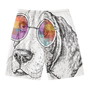 Hipster Beagle With Glasses Print Men's Swim Trunks