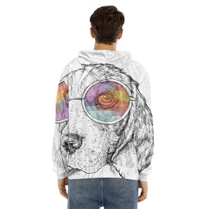 Hipster Beagle With Glasses Print Men's Velvet Pullover Hoodie