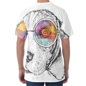 Hipster Beagle With Glasses Print Men's Velvet T-Shirt