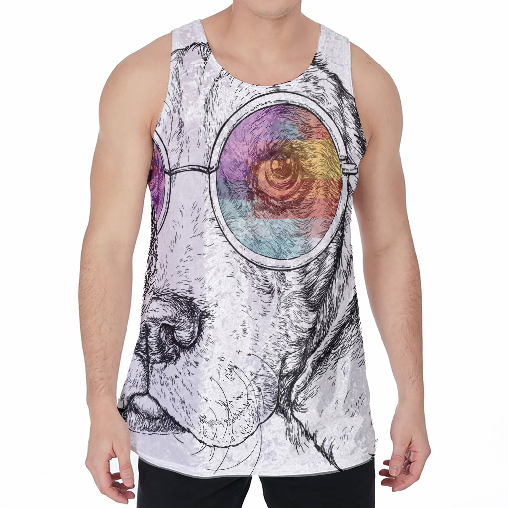 Hipster Beagle With Glasses Print Men's Velvet Tank Top