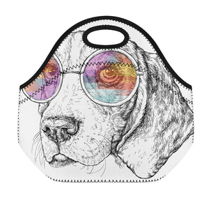 Hipster Beagle With Glasses Print Neoprene Lunch Bag