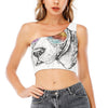 Hipster Beagle With Glasses Print One Shoulder Crop Top