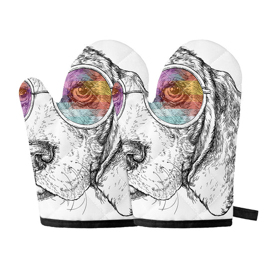 Hipster Beagle With Glasses Print Oven Mitts