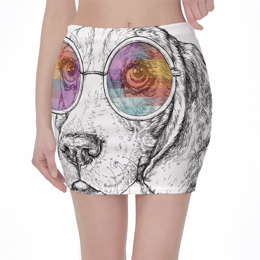 Hipster Beagle With Glasses Print Pencil Mini Skirt