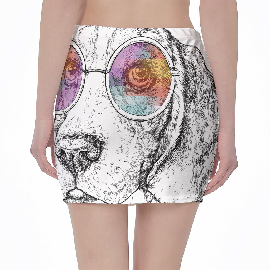 Hipster Beagle With Glasses Print Pencil Mini Skirt