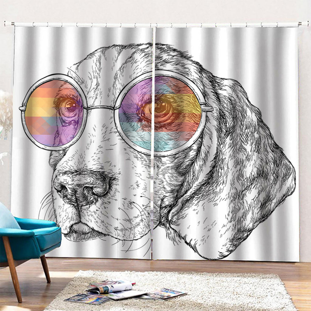 Hipster Beagle With Glasses Print Pencil Pleat Curtains