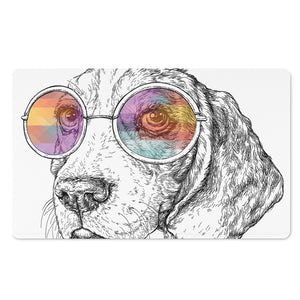 Hipster Beagle With Glasses Print Polyester Doormat