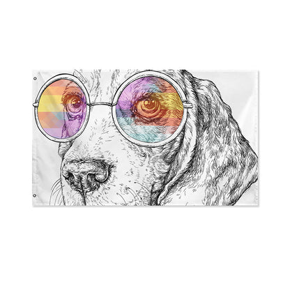Hipster Beagle With Glasses Print Polyester Flag