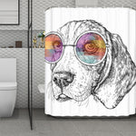 Hipster Beagle With Glasses Print Polyester Shower Curtain