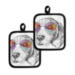 Hipster Beagle With Glasses Print Pot Holders