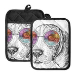 Hipster Beagle With Glasses Print Pot Holders With Pocket