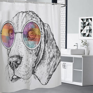 Hipster Beagle With Glasses Print Premium Shower Curtain