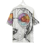 Hipster Beagle With Glasses Print Rayon Hawaiian Shirt