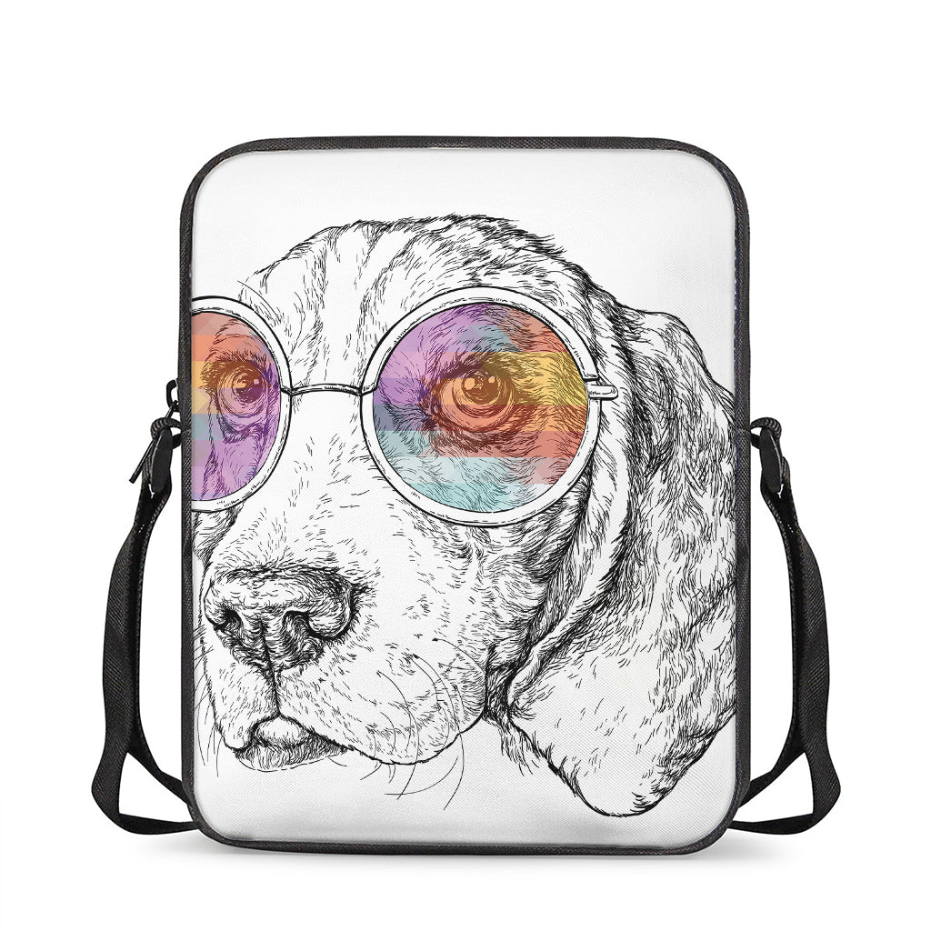 Hipster Beagle With Glasses Print Rectangular Crossbody Bag