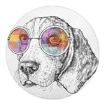 Hipster Beagle With Glasses Print Round Blanket